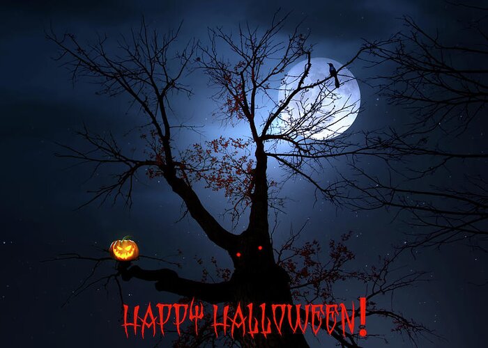 Halloween Greeting Card featuring the digital art A Spooky Halloween Greeting by Mark Andrew Thomas