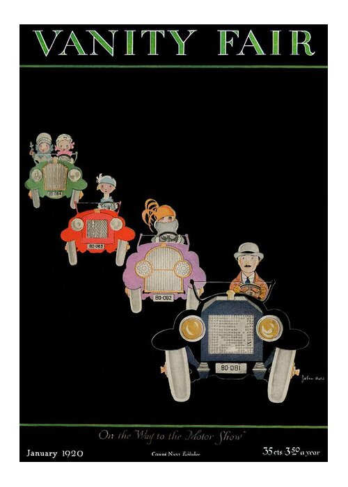 #new2022 Greeting Card featuring the painting A Vanity Fair Cover Of A Family Driving Cars by John Held Jr