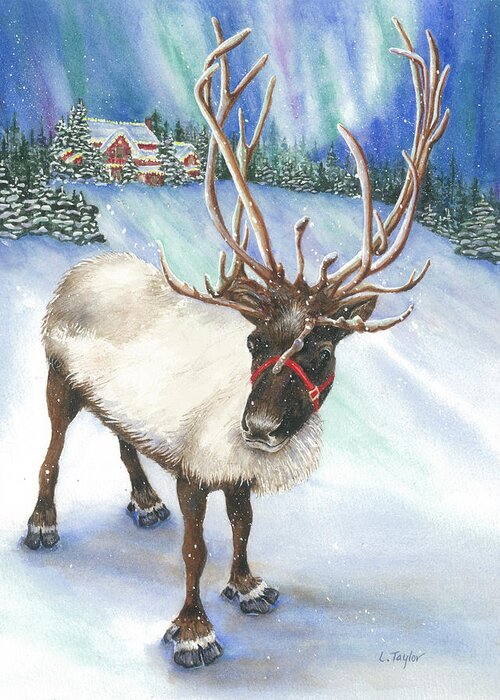 Reindeer Greeting Card featuring the painting A Winter's Walk by Lori Taylor