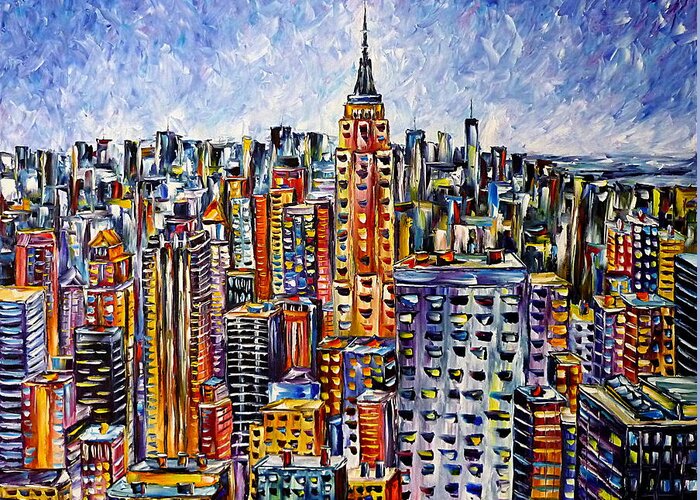 I Love New York Greeting Card featuring the painting Above New York by Mirek Kuzniar