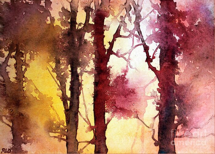 Abstract Greeting Card featuring the painting Abstract Autumn Sunset by Rebecca Davis