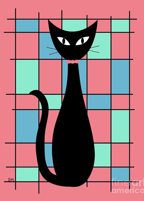  Greeting Card featuring the digital art Abstract Cat in Pink by Donna Mibus