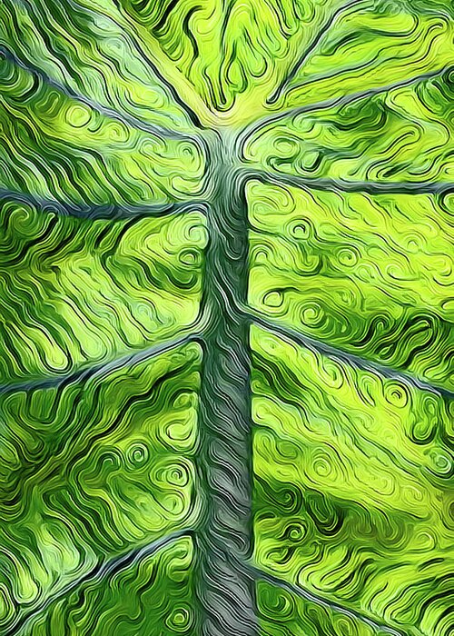 Abstract Greeting Card featuring the digital art Abstract Green Leaf / Tree by Rick Deacon