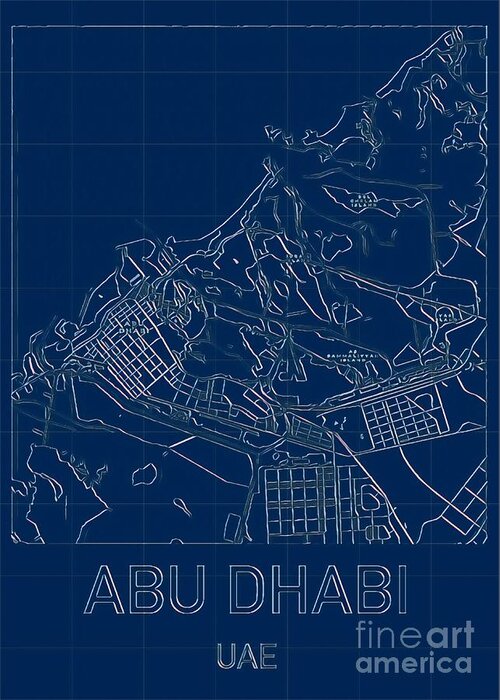 Abu Dhabi Greeting Card featuring the digital art Abu Dhabi Blueprint City Map by HELGE Art Gallery