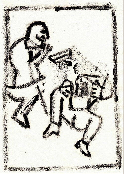 Accordionist Greeting Card featuring the painting Accordionist After Mikhail Larionov Black Ink Painting 2 by Edgeworth Johnstone