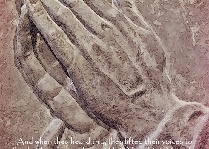 Hands Greeting Card featuring the digital art Acts Praying in One Accord by Gaby Ethington
