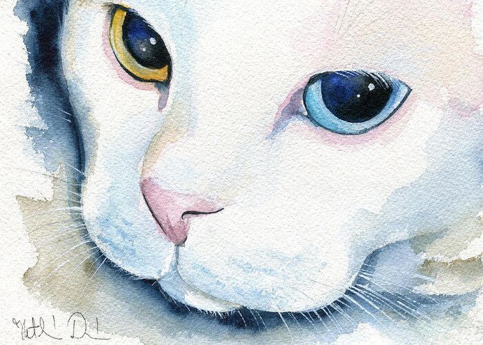 Adele Greeting Card featuring the painting Adele - White Cat Portrait by Dora Hathazi Mendes