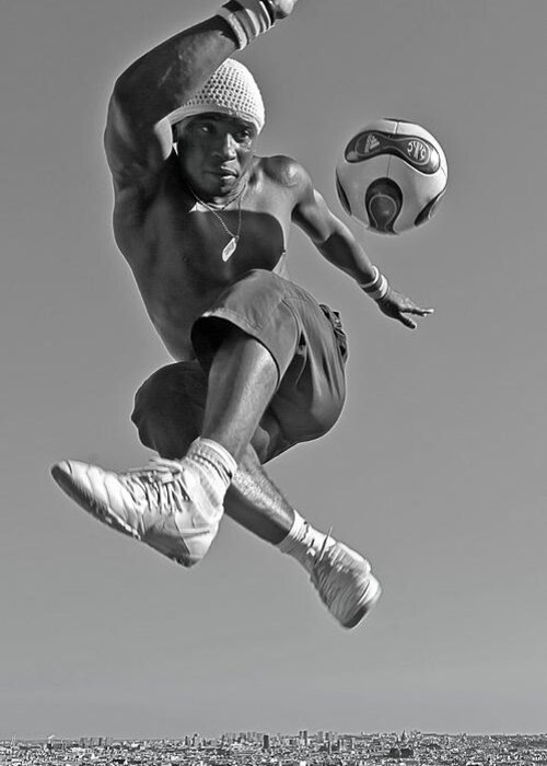 Soccer Greeting Card featuring the photograph Aerial Dance With A Soccer Ball by Rodrigo Marin