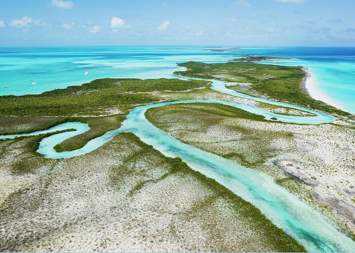 Shroud Greeting Card featuring the photograph Aerial Of Shroud Cay Turquoise Waters, Exuma Islands Bahamas by Cavan Images / Chris Hannant Photography