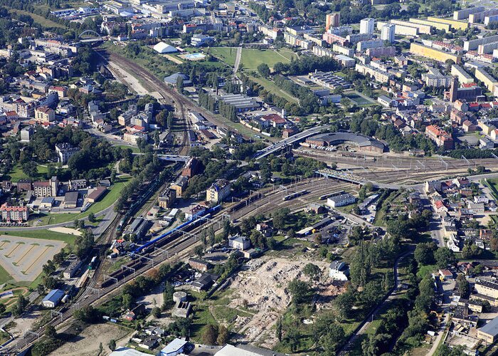 Railroad Crossing Greeting Card featuring the photograph Aerial Photo Of Railroad Junction In by Dariuszpa