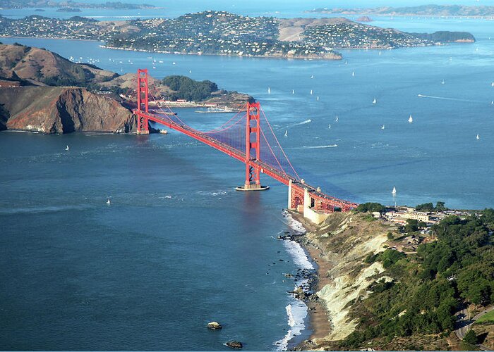 San Francisco Greeting Card featuring the photograph Aerial View Golden Gate Bridge Looking by Stickney Design