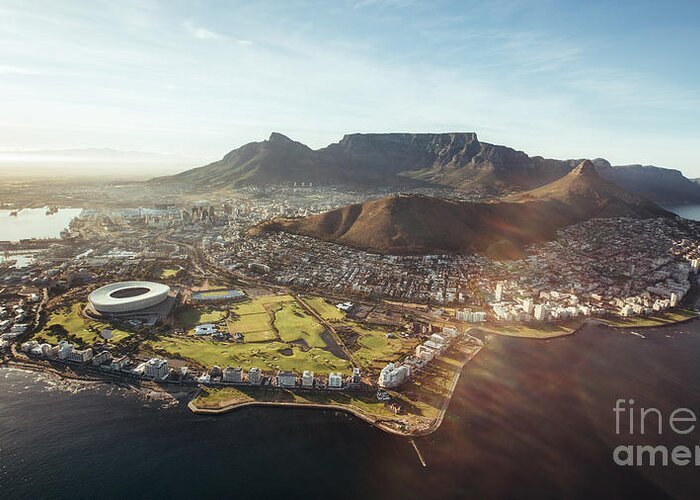 Flare Greeting Card featuring the photograph Aerial View Of Cape Town With Cape Town by Jacob Lund