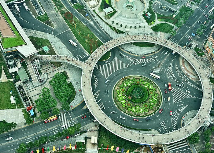 The Bund Greeting Card featuring the photograph Aerial View Of Shaghai Traffic by Ixefra