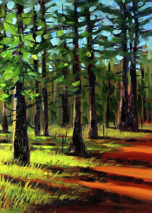 Evergreen Forest Greeting Card featuring the painting Afternoon Light by Nancy Merkle