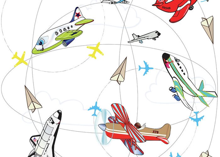 Airtraffic Patterntransparent Greeting Card featuring the mixed media Air Traffic Pattern by Sher Sester