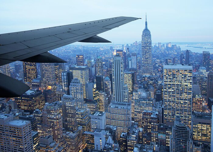 Outdoors Greeting Card featuring the photograph Airplane Wing Over New York by Buena Vista Images