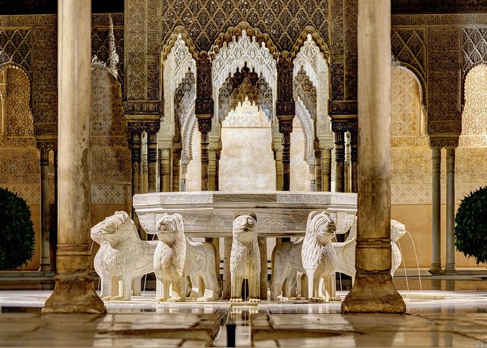 Alhambra Greeting Card featuring the photograph Alhambra Court of the Lions 03 by Weston Westmoreland