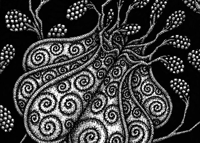 Boho Greeting Card featuring the drawing Alien Bloom 25 Black and White by Amy E Fraser