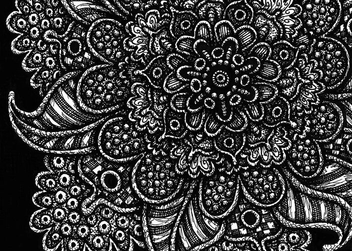 Boho Greeting Card featuring the drawing Alien Bloom 7 Black and White by Amy E Fraser