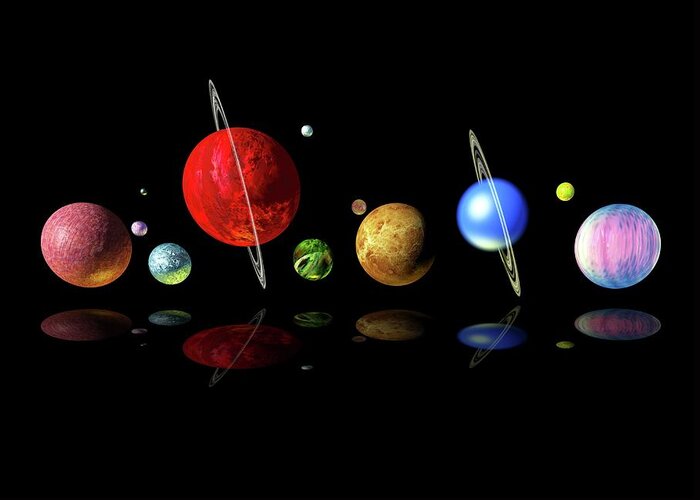 In A Row Greeting Card featuring the digital art Alien Solar System, Artwork by Victor Habbick Visions