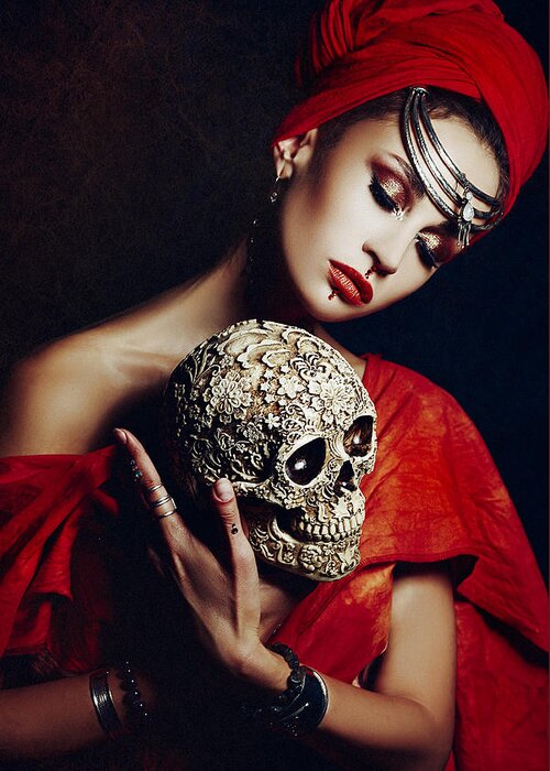 Skull Greeting Card featuring the photograph Allatu by Ruslan Bolgov (axe)