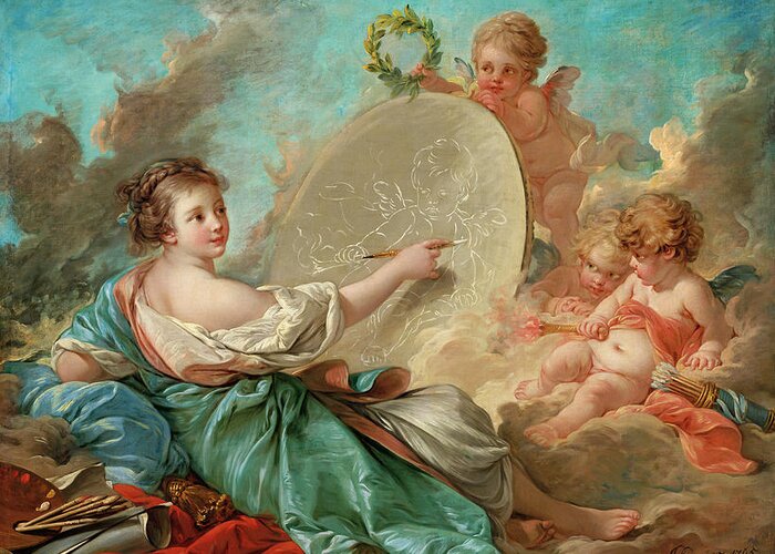 Allegory Of Painting Greeting Card featuring the digital art Allegory of Painting by Francois Boucher by Rolando Burbon