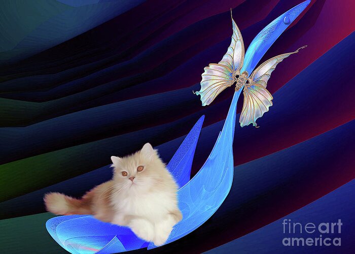 Cat Greeting Card featuring the digital art Along for the Ride by Elaine Manley