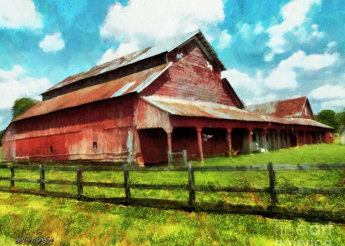  Greeting Card featuring the digital art Along the Rural Road Old Barn in Tennessee III by Rhonda Strickland
