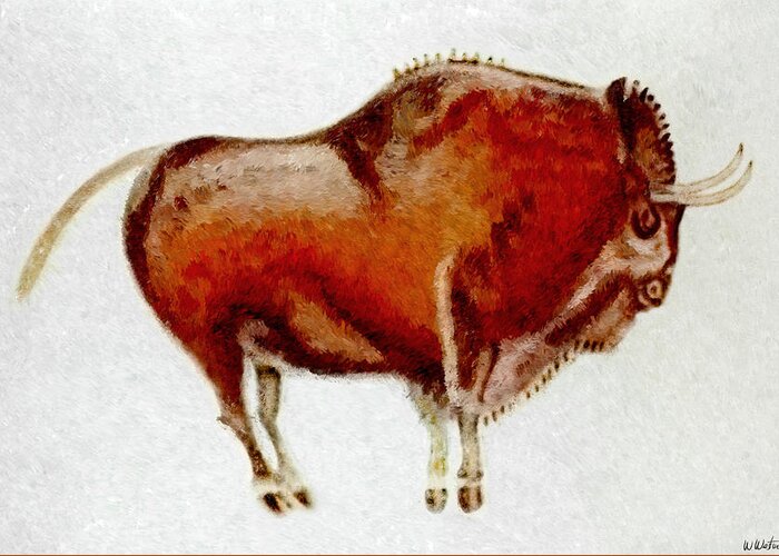 Altamira Greeting Card featuring the digital art Altamira Prehistoric Bison by Weston Westmoreland