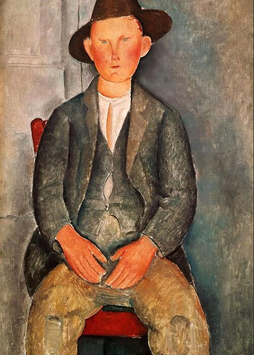 Amadeo Modigliani Greeting Card featuring the painting Amadeo Modigliani / 'The Young Farmer', 1918, Oil on canvas. by Amedeo Modigliani -1884-1920-