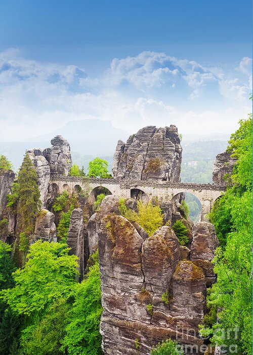 Cliffs Greeting Card featuring the photograph Amazing View Of Bastei Bridge by Sergey Novikov
