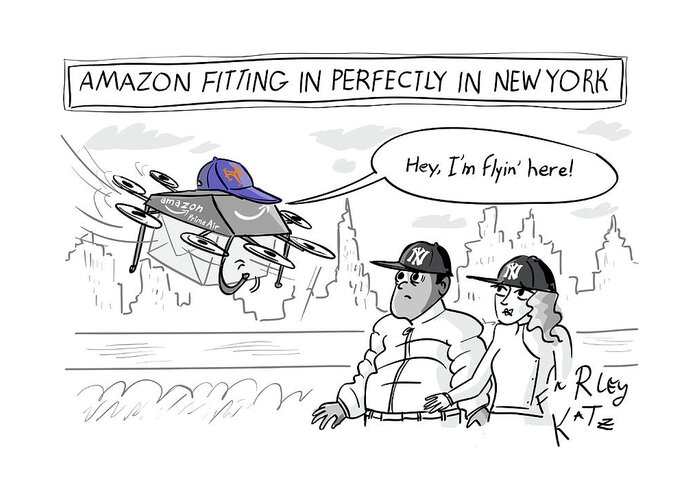 Amazon Fitting In Perfectly In New York Greeting Card featuring the drawing Amazon Fitting In Perfectly by Farley Katz