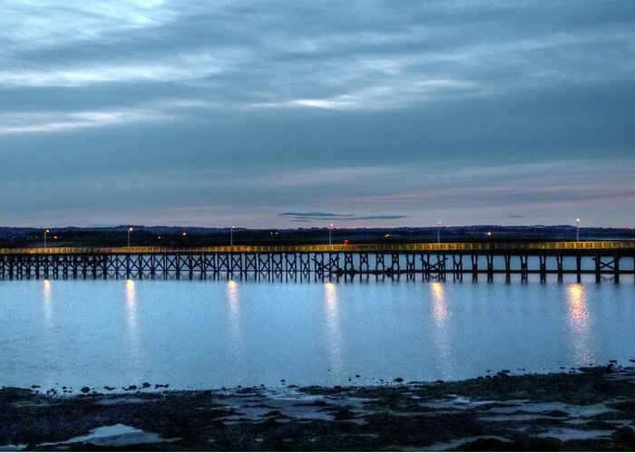Pier Greeting Card featuring the photograph Amble Pier At Night by Jeff Townsend