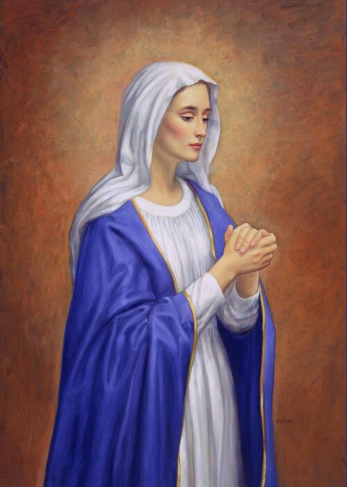 Mary Praying Greeting Card featuring the painting Amen by Edgar Jerins
