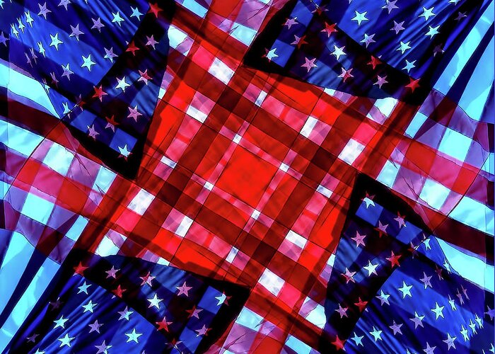 Kaleidoscope Greeting Card featuring the digital art American Flag Kaleidoscope by D Hackett
