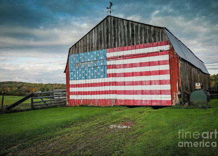 Grass Greeting Card featuring the photograph American Flag On A Barn by D. Eugene Lee