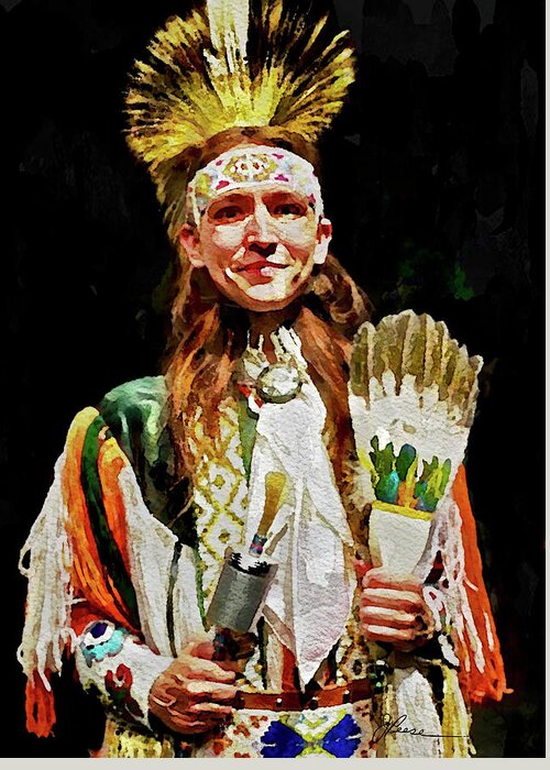 Thunderbird American Male Indian Dancer Greeting Card featuring the painting American Indian Dancer by Joan Reese