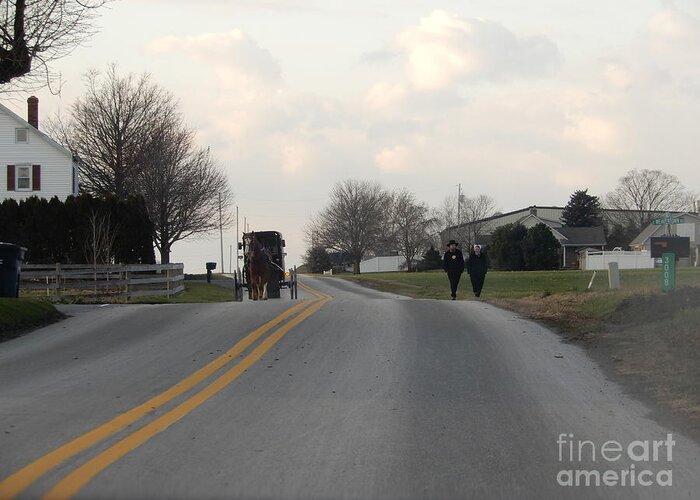 Amish Greeting Card featuring the photograph Amish Visiting Time by Christine Clark