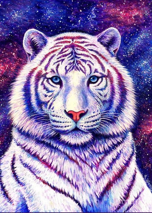 Tiger Greeting Card featuring the painting Among the Stars - Cosmic White Tiger by Rebecca Wang