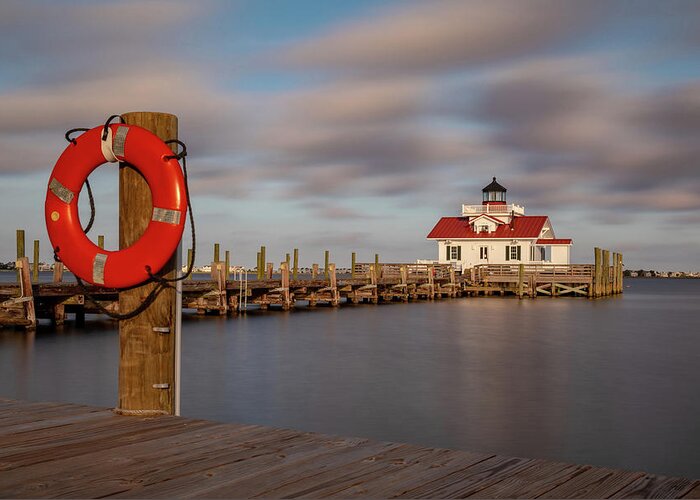 Greeting Card featuring the photograph An Evening at Roanoke Marshes Lighthouse III by Claudia Domenig