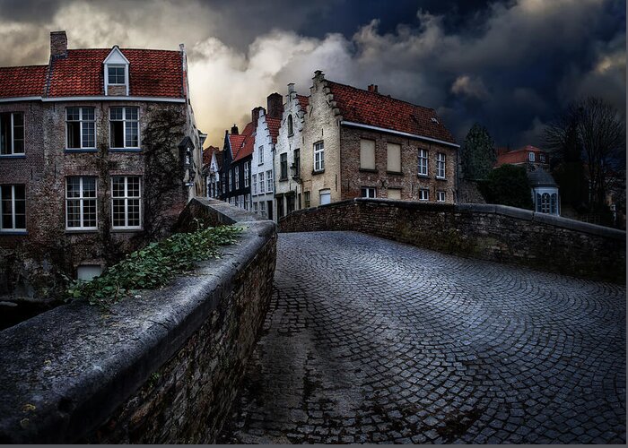 Urban Greeting Card featuring the photograph An Evening In Bruges by Piet Flour