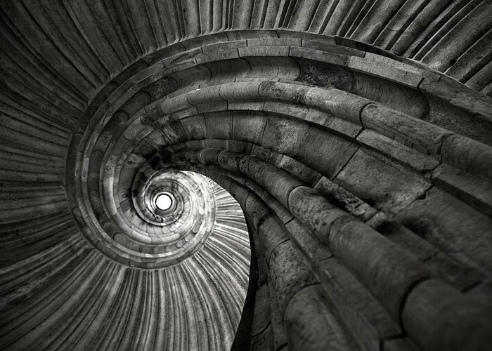 Arch Greeting Card featuring the photograph Ancient Spiral Staircase by Philartphace