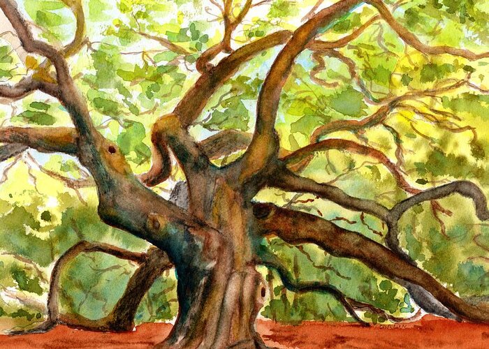 Angel Oak Tree Greeting Card featuring the painting Angel Oak Tree South Carolina by Carlin Blahnik CarlinArtWatercolor