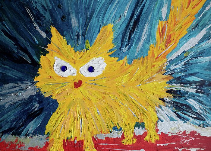 Angry Greeting Card featuring the painting Angry Cat by Pinguino Kolb