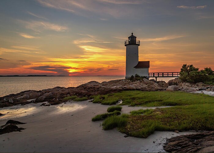 Lighthouse Greeting Card featuring the photograph Annisquam Lighthouse High View by Tim Kirchoff