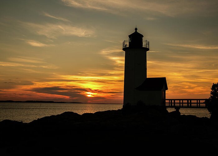 Lighthouse Greeting Card featuring the photograph Annisquam Lighthouse Silhouette Landscape by Tim Kirchoff