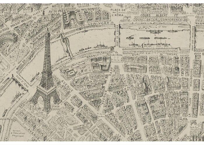 Antique Bird's Eye View Map of Paris - Old Cartographic Map - Antique ...