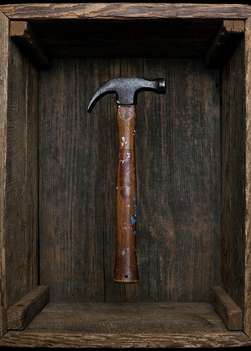 Toughness Greeting Card featuring the photograph Antique Hammer Floating In Old Box by Chris Parsons