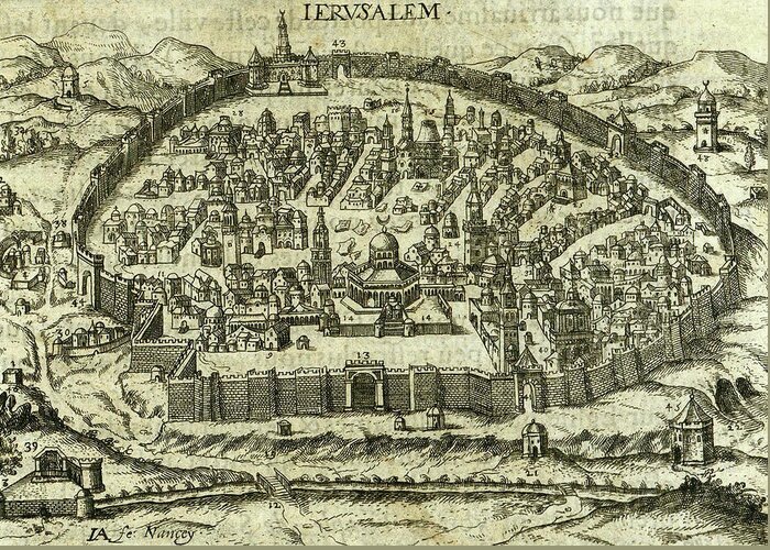 Jerusalem Greeting Card featuring the painting Antique Map of Jerusalem by Unknown