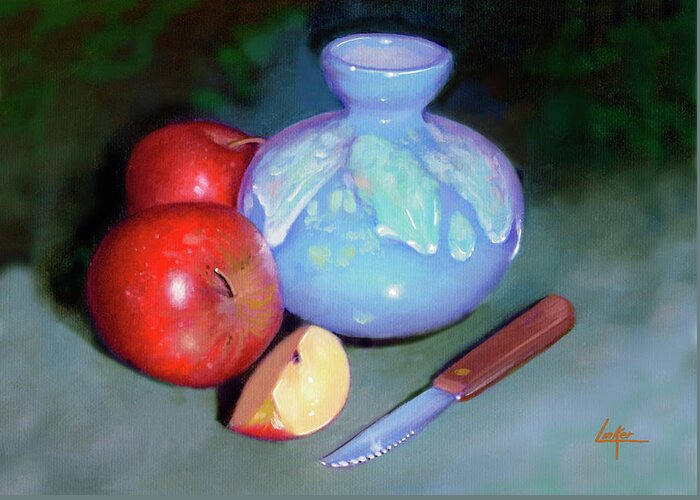 Apples Greeting Card featuring the painting Apples Vase by Thomas Linker